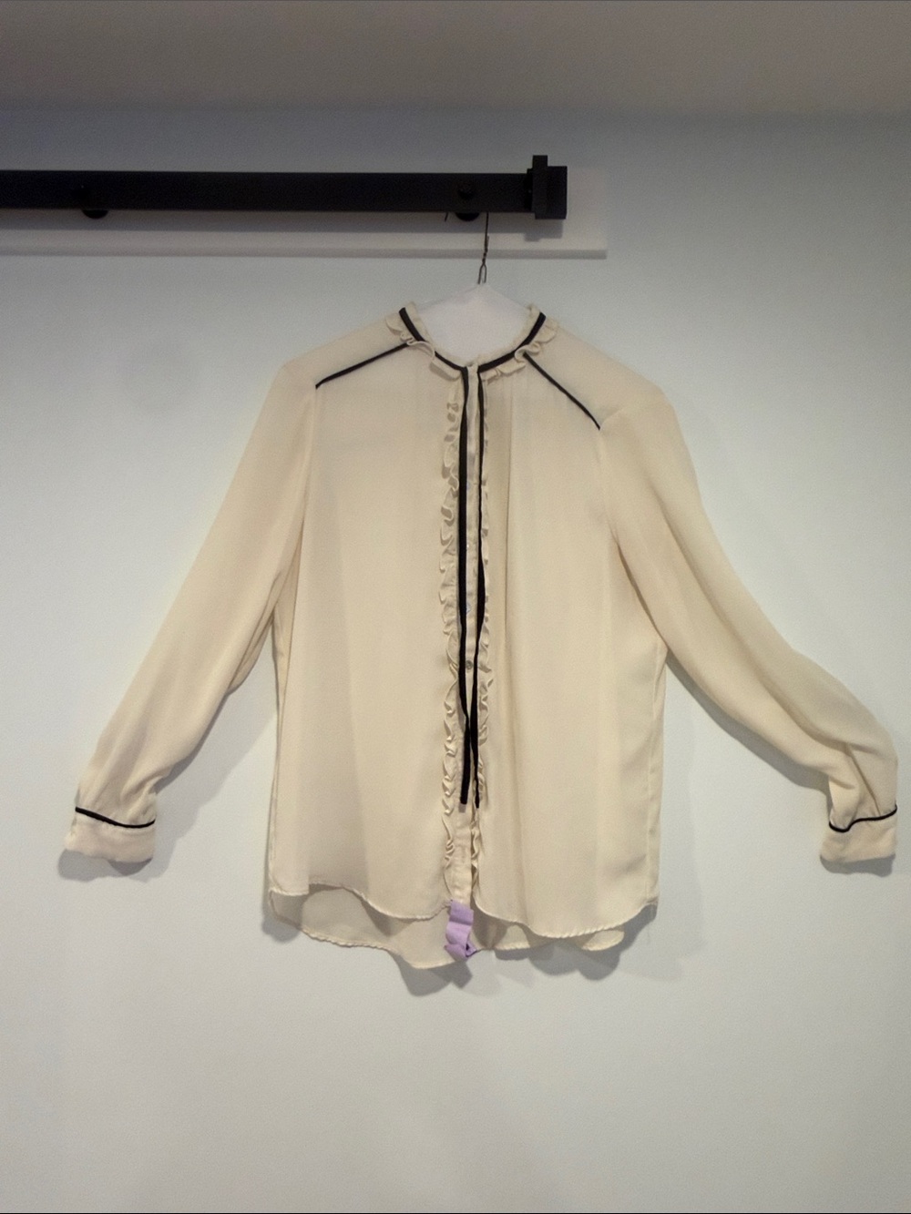 Zara Cream Blouse with Black Trim
